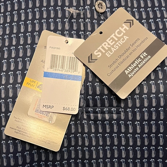 PGA Tour Navy and White Patterned Polo - Picture 2 of 3